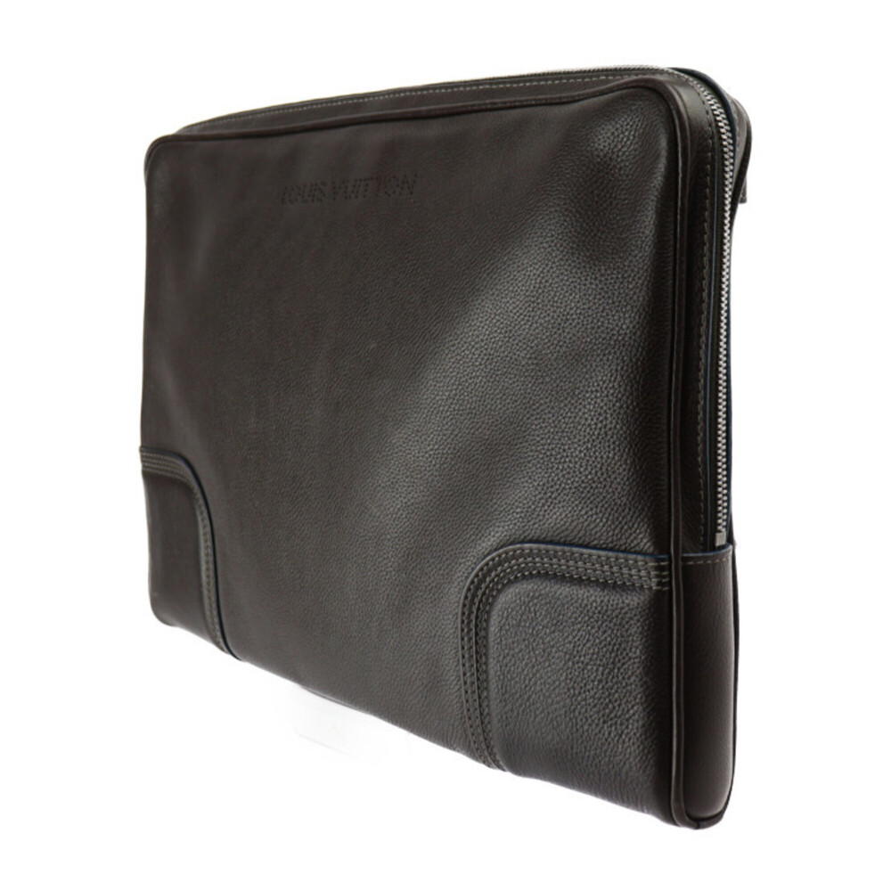 LOUIS VUITTON Authentic Brown Leather Clutch Bag - Picture 2 of 8